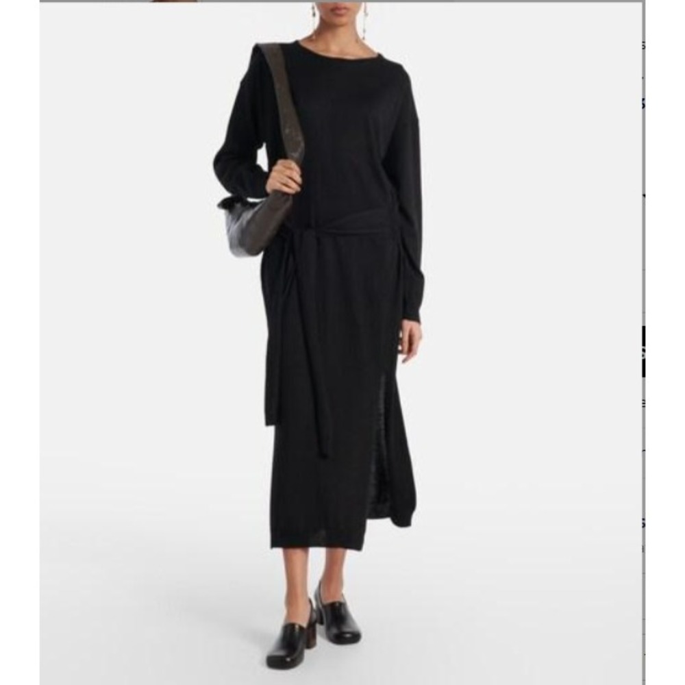 Saks Fifth Avenue Black Knit Long Sleeve Tie Waist Midi Dress XL